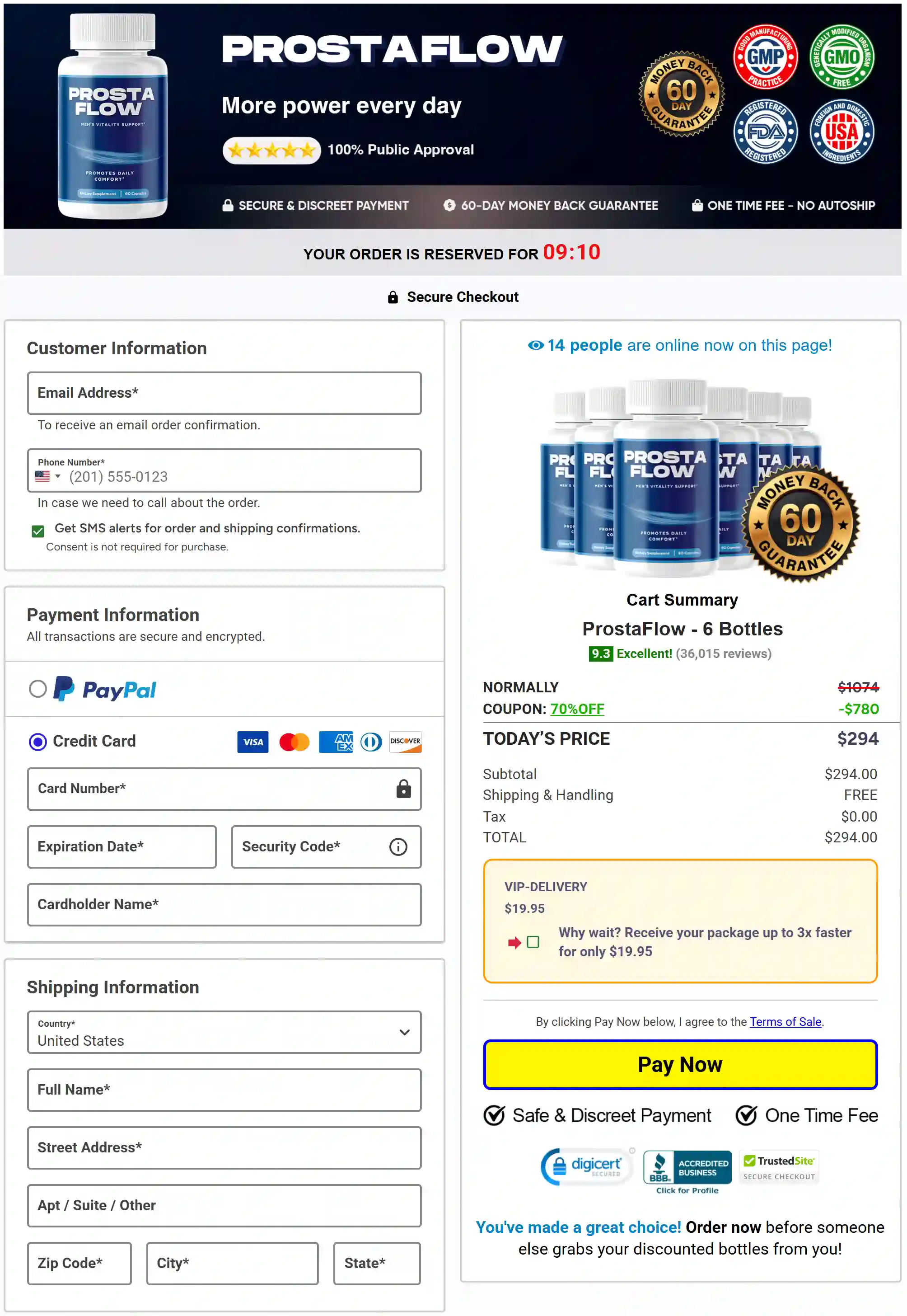 Secure checkout process for supplement purchase